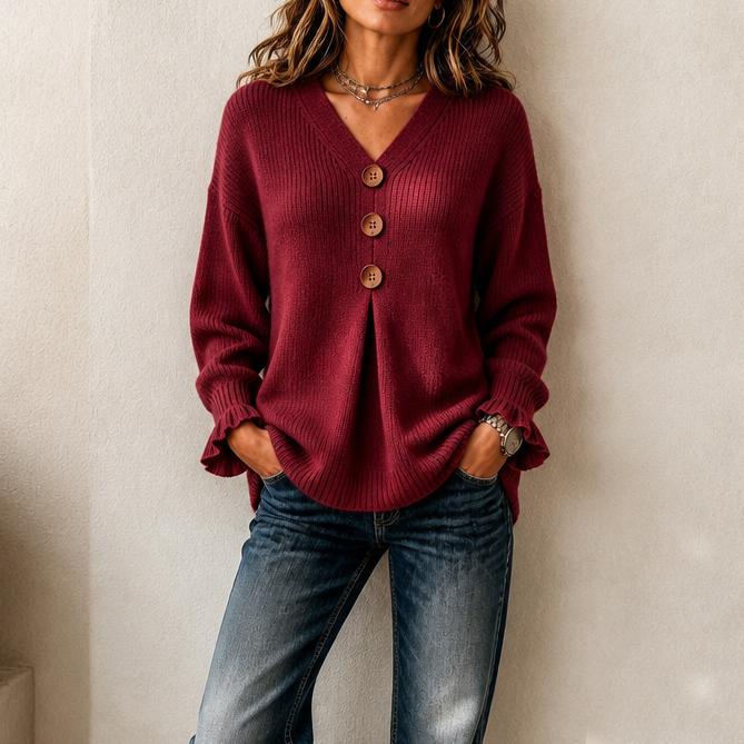 Pull à col V pour femme en maille côtelée