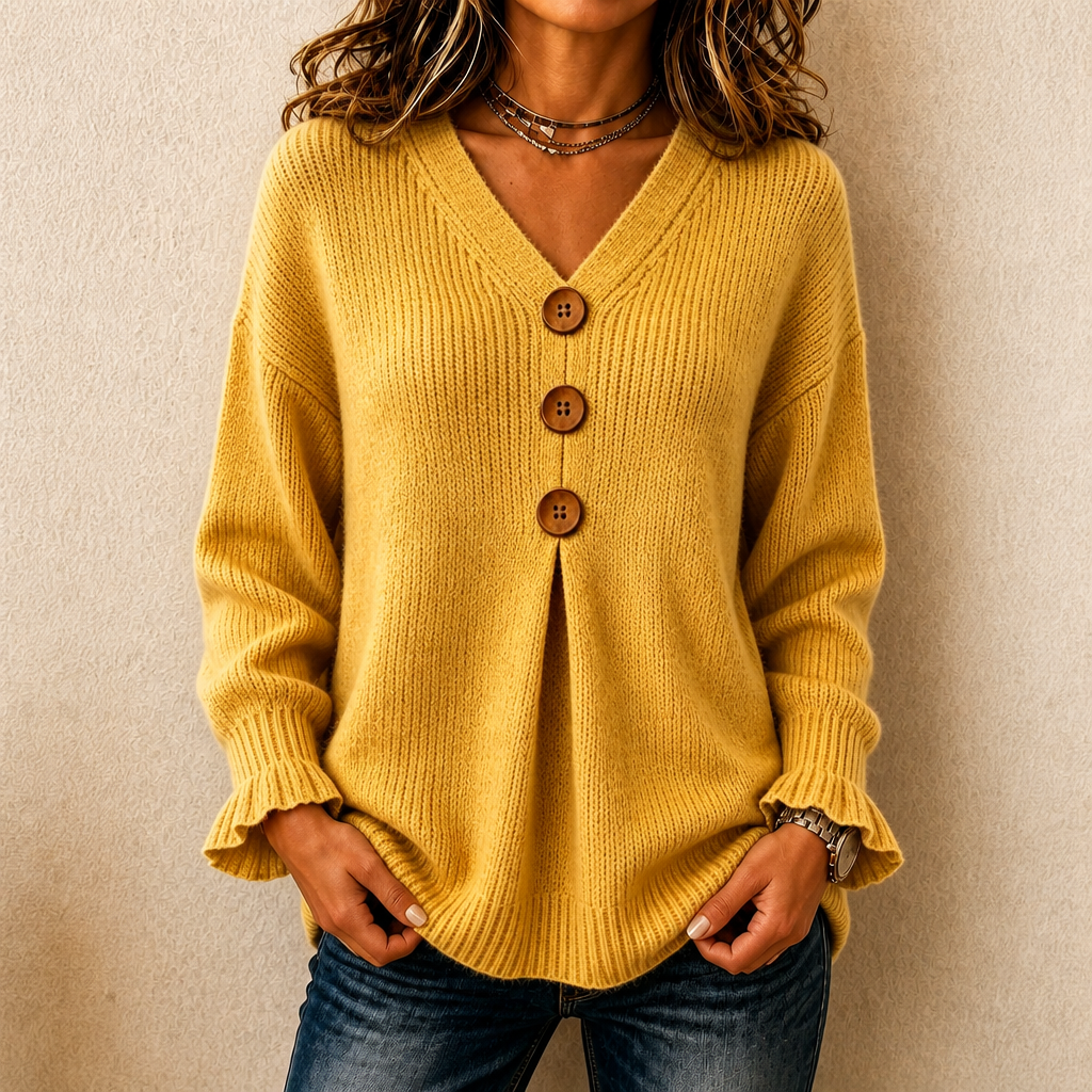 Pull à col V pour femme en maille côtelée