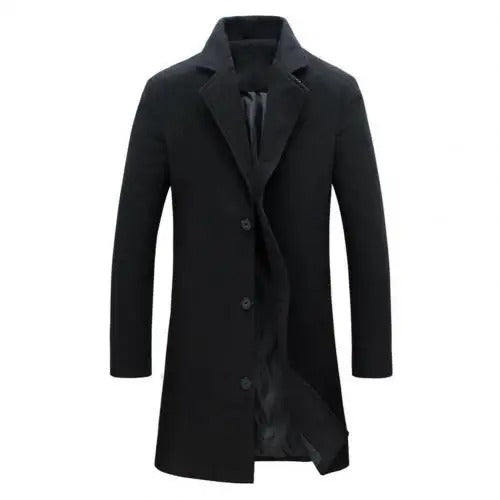 Men’s Wool-Blend Single-Breasted Long Overcoat