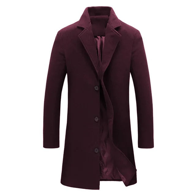 Men’s Wool-Blend Single-Breasted Long Overcoat