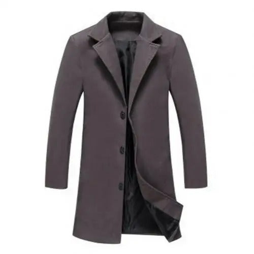Men’s Wool-Blend Single-Breasted Long Overcoat