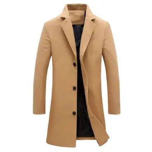 Men’s Wool-Blend Single-Breasted Long Overcoat
