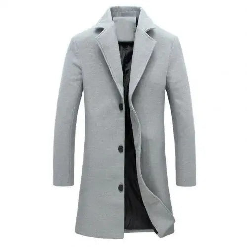 Men’s Wool-Blend Single-Breasted Long Overcoat