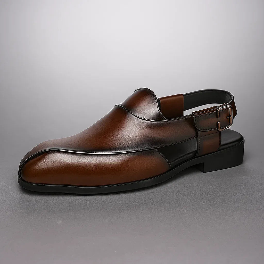 Męskie skórzane półbuty wizytowe typu slingback, wygodne mokasyny, sandały