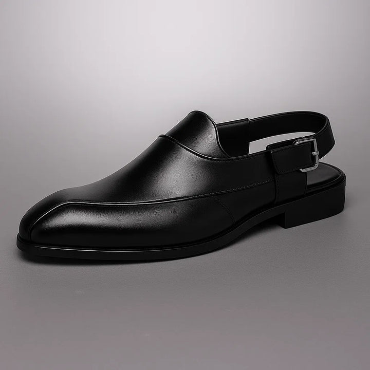 Męskie skórzane półbuty wizytowe typu slingback, wygodne mokasyny, sandały