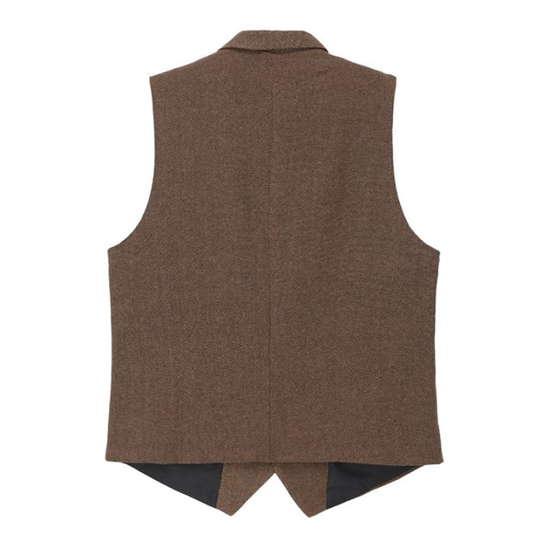 Men's Wool Tweed Waistcoat Vintage Notch Lapel Vest