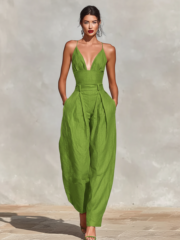 Women's Jumpsuit Sleeveless Wide Leg Linen Blend Romper