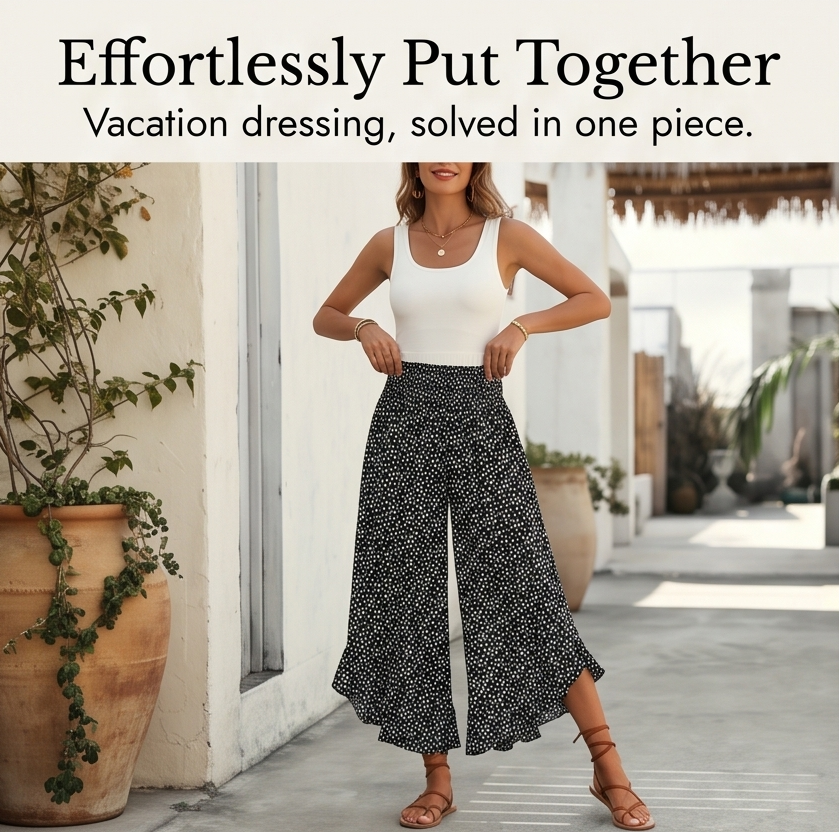 Women's Lightweight Chiffon High Waist Ruffle Wide Leg Trousers