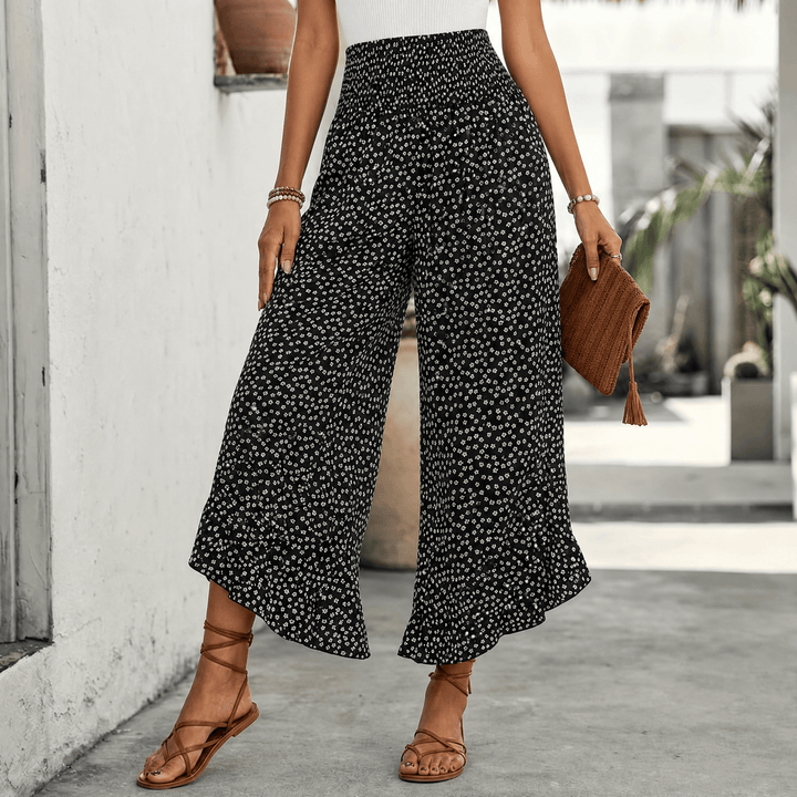 Women's Lightweight Chiffon High Waist Ruffle Wide Leg Trousers