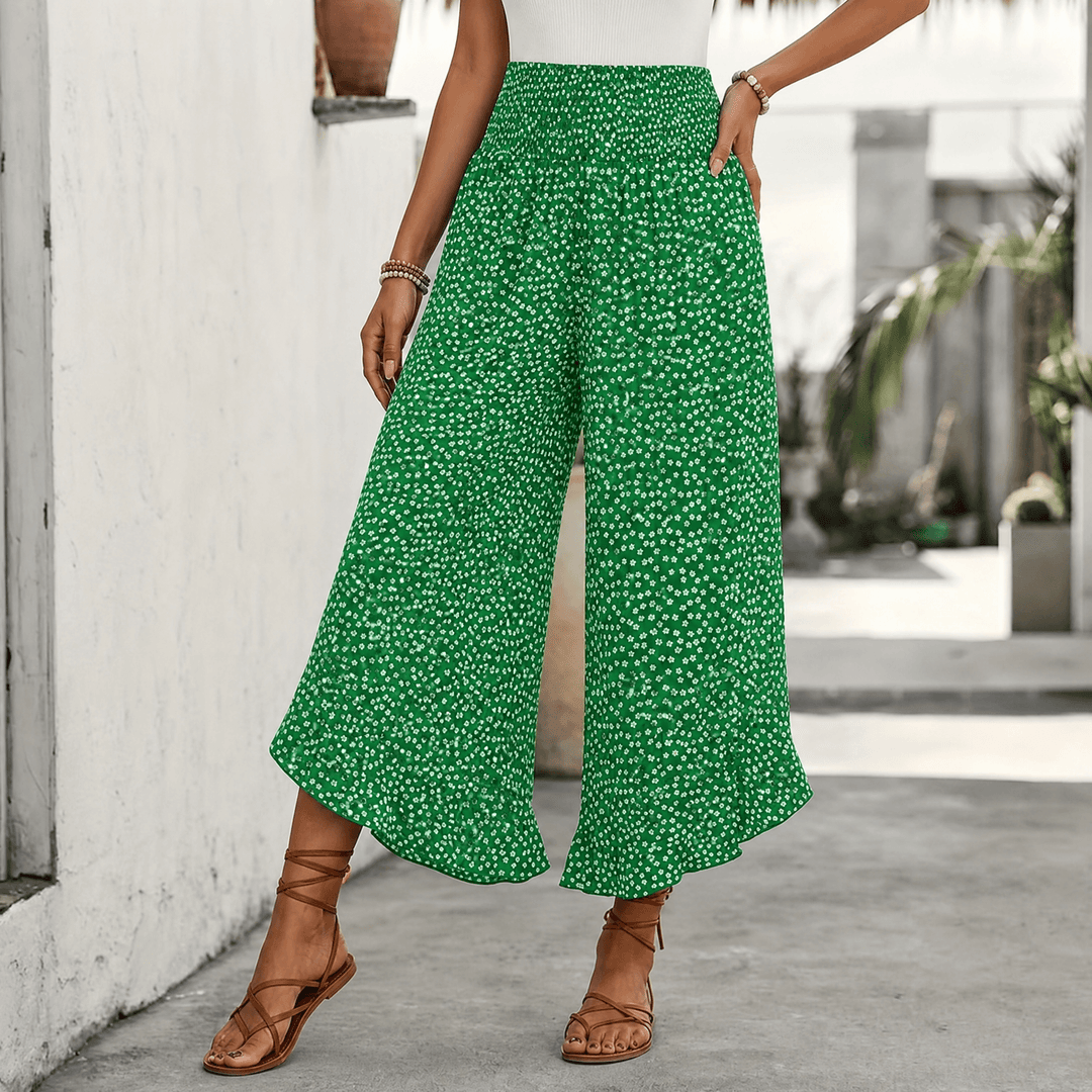 Women's Lightweight Chiffon High Waist Ruffle Wide Leg Trousers