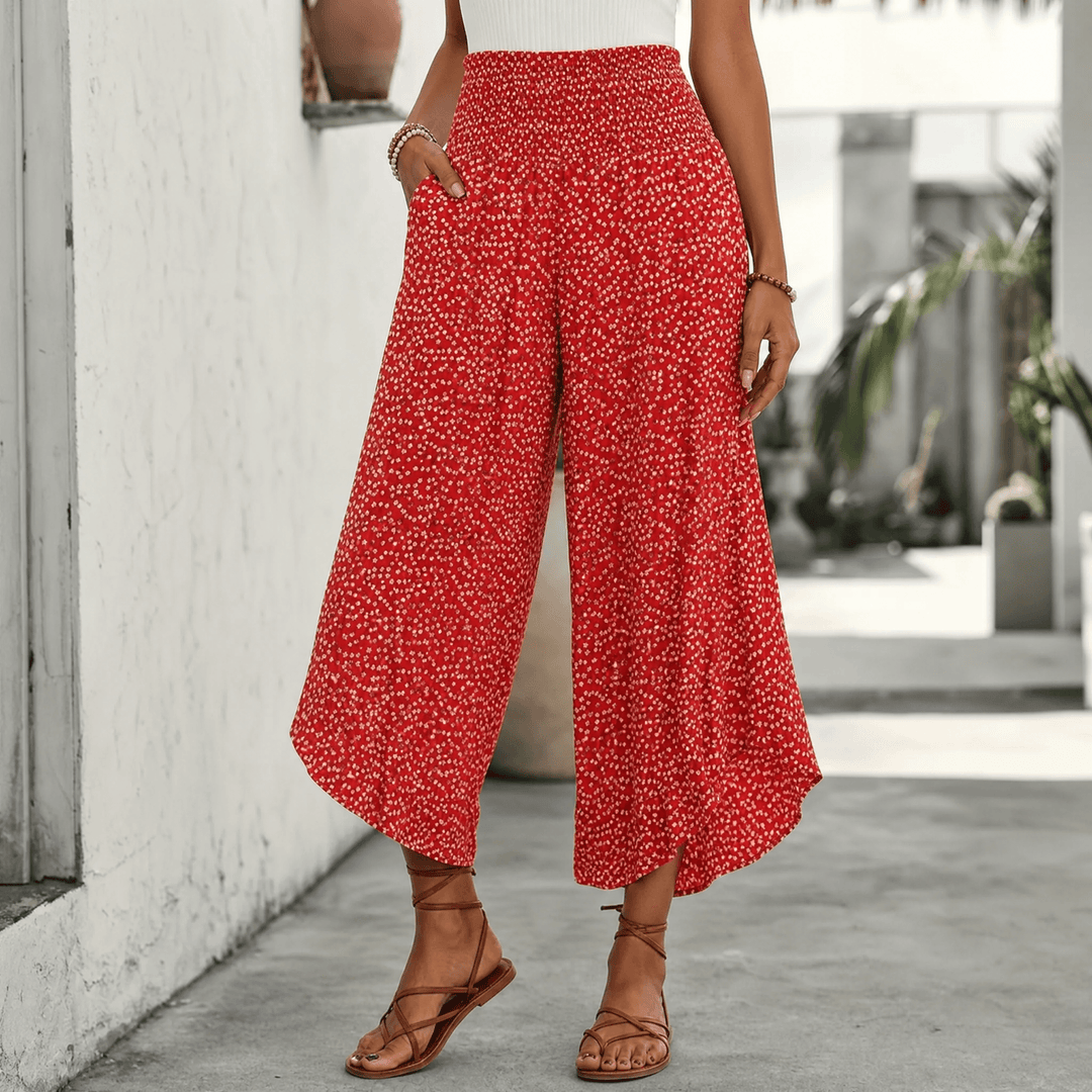 Women's Lightweight Chiffon High Waist Ruffle Wide Leg Trousers
