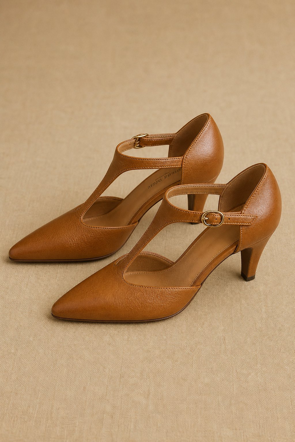 Women's Leather T-Strap High Heels Pointed Toe Pumps Shoes