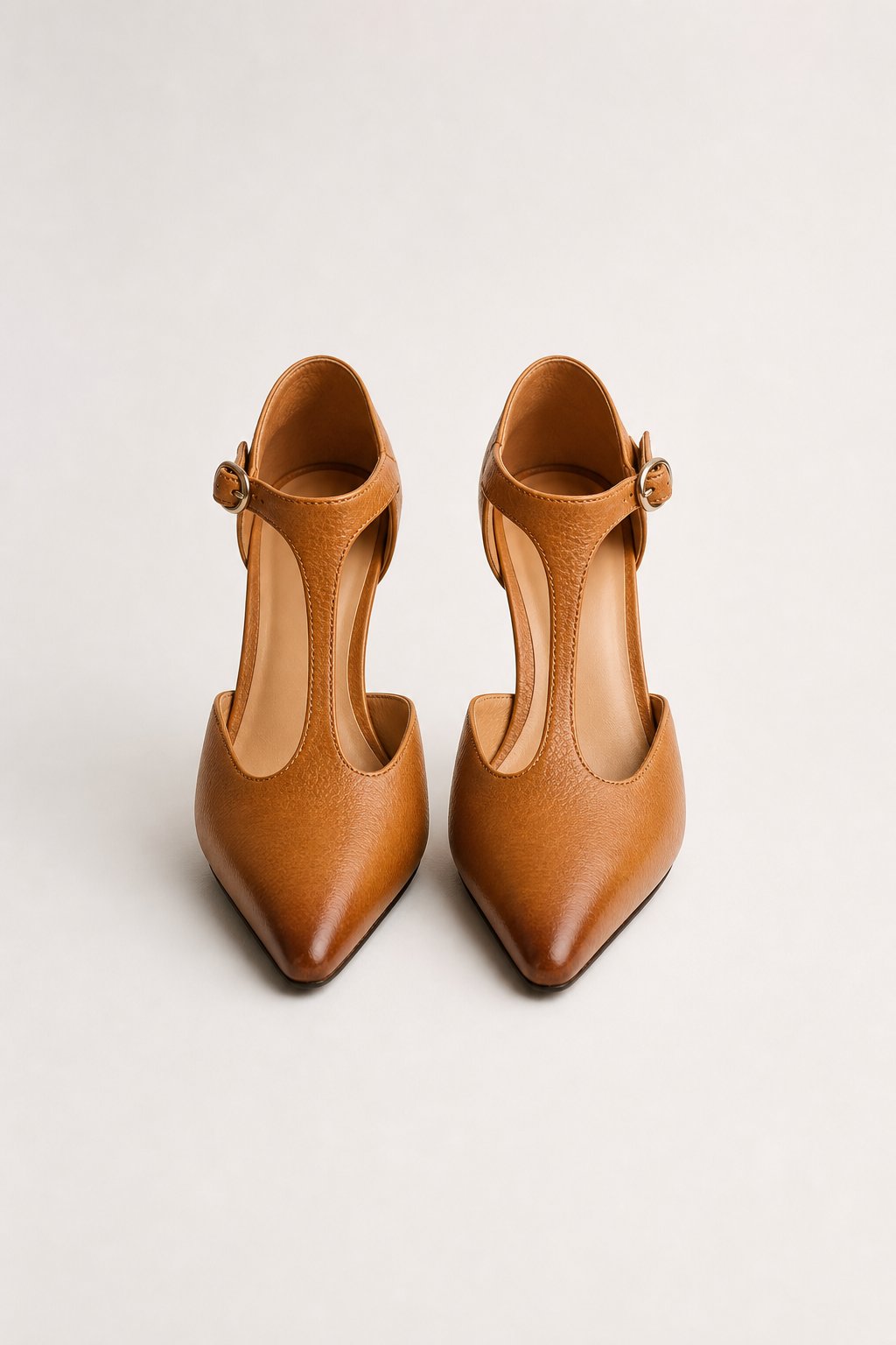Women's Leather T-Strap High Heels Pointed Toe Pumps Shoes