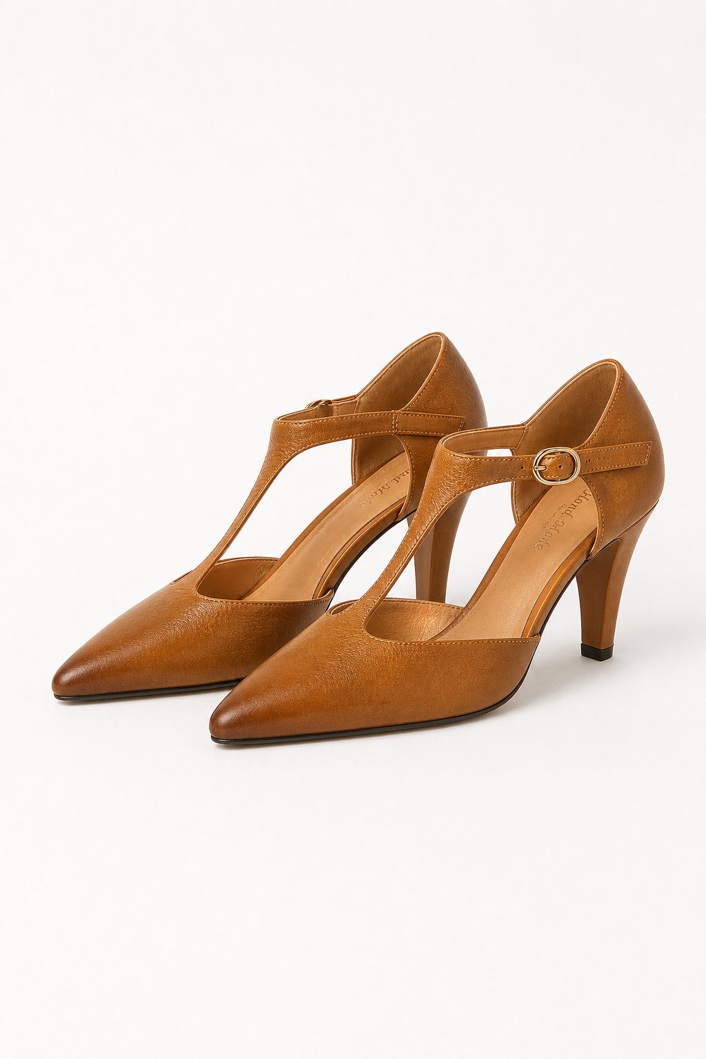Women's Leather T-Strap High Heels Pointed Toe Pumps Shoes