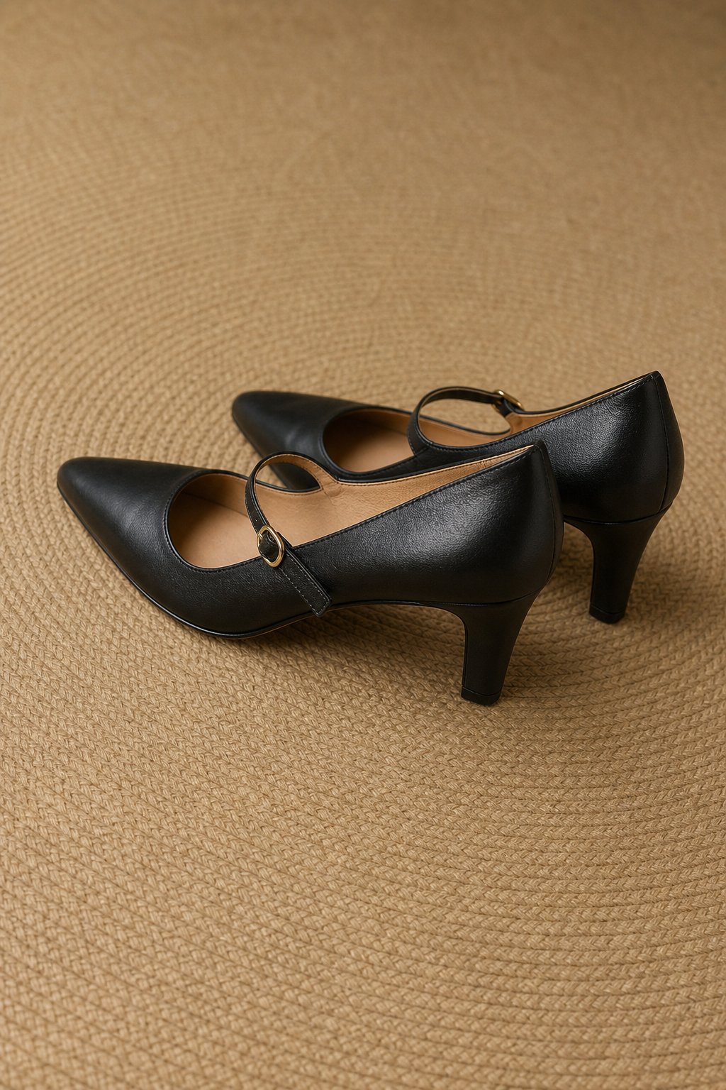 Women's Leather T-Strap High Heels Pointed Toe Pumps Shoes