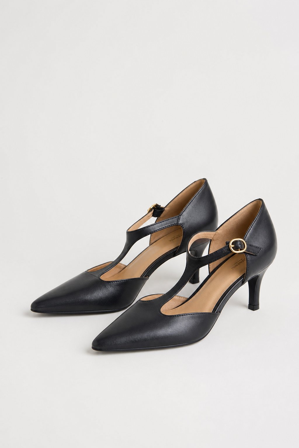 Women's Leather T-Strap High Heels Pointed Toe Pumps Shoes