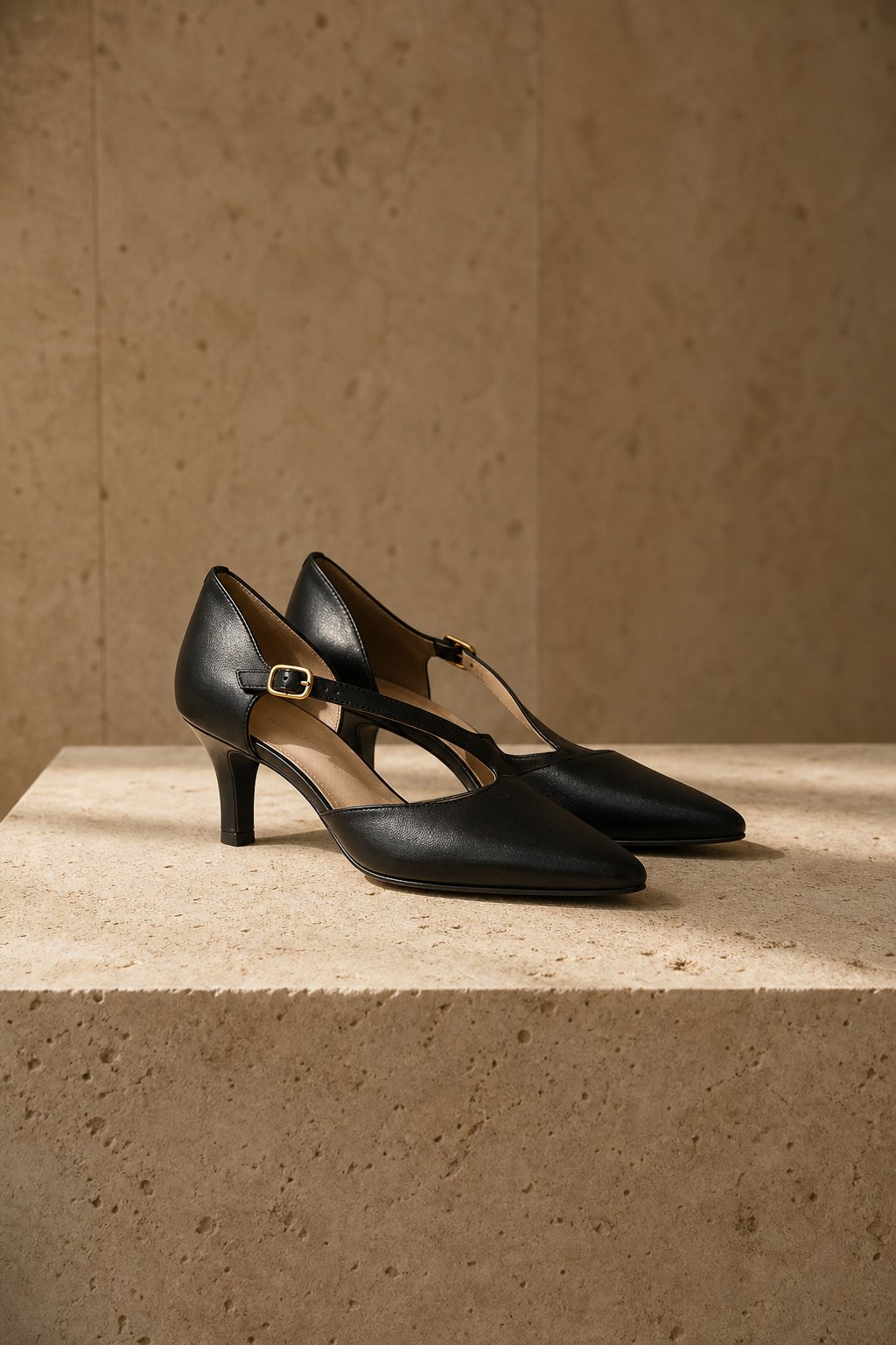 Women's Leather T-Strap High Heels Pointed Toe Pumps Shoes