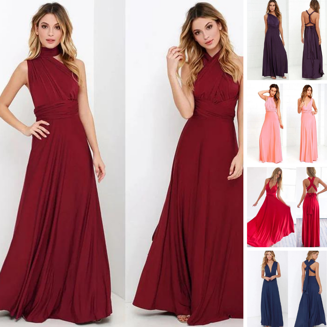 Robe longue de demoiselle d'honneur formelle multi-usage pour femme