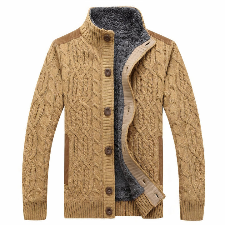 Men's Fleece Lined Cable Knit Cardigan Sweater Jacket