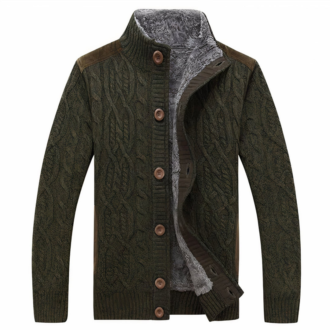 Men's Fleece Lined Cable Knit Cardigan Sweater Jacket