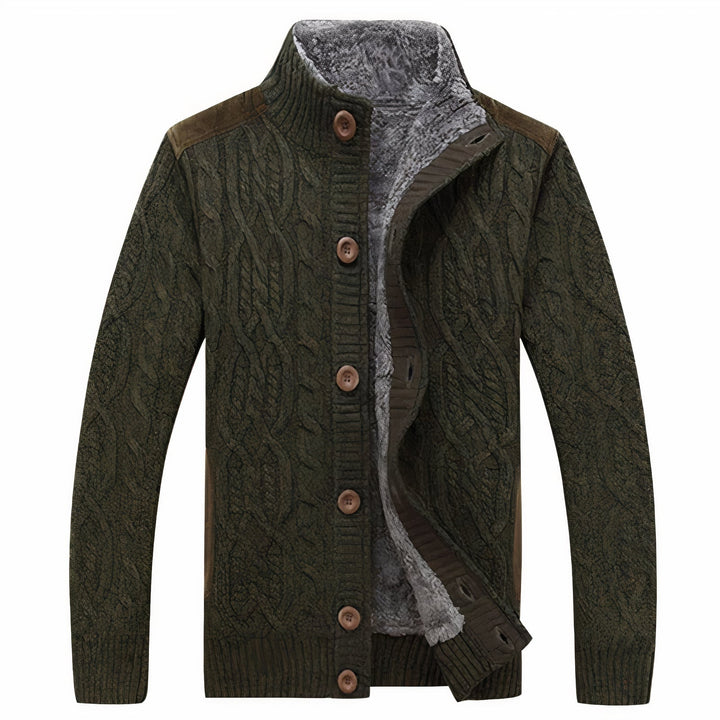 Men's Fleece Lined Cable Knit Cardigan Sweater Jacket