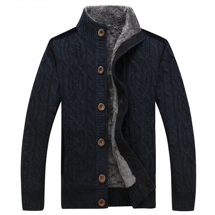 Men's Fleece Lined Cable Knit Cardigan Sweater Jacket