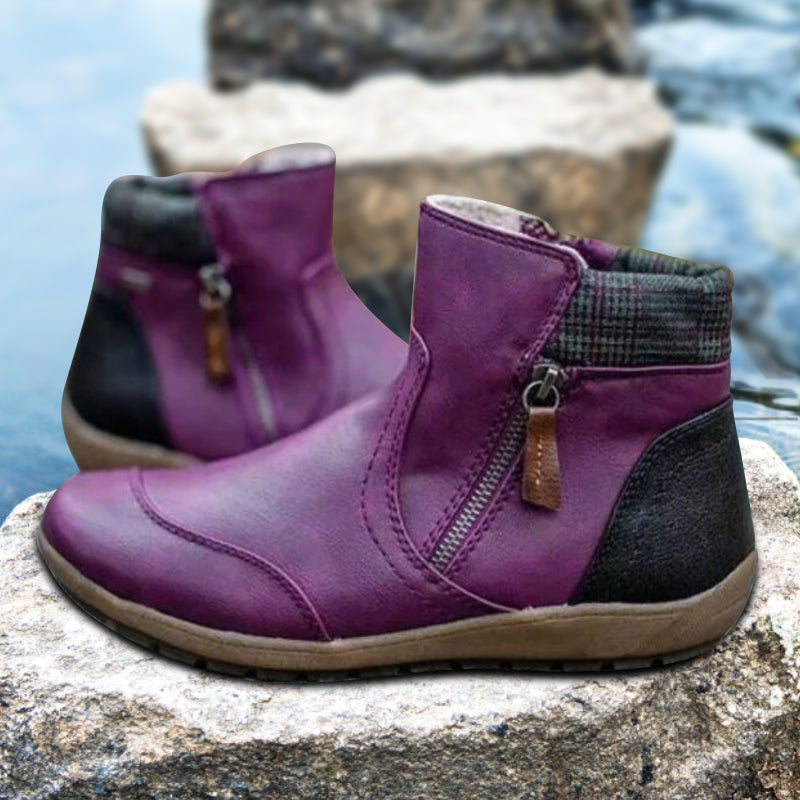 Γυναικεία δερμάτινα άνετα casual μποτάκια με φερμουάρ στον αστράγαλο