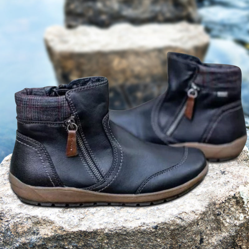 Γυναικεία δερμάτινα άνετα casual μποτάκια με φερμουάρ στον αστράγαλο