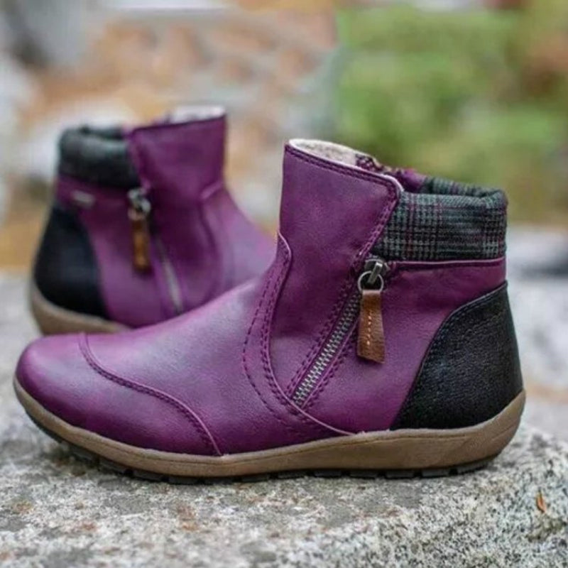 Γυναικεία δερμάτινα άνετα casual μποτάκια με φερμουάρ στον αστράγαλο