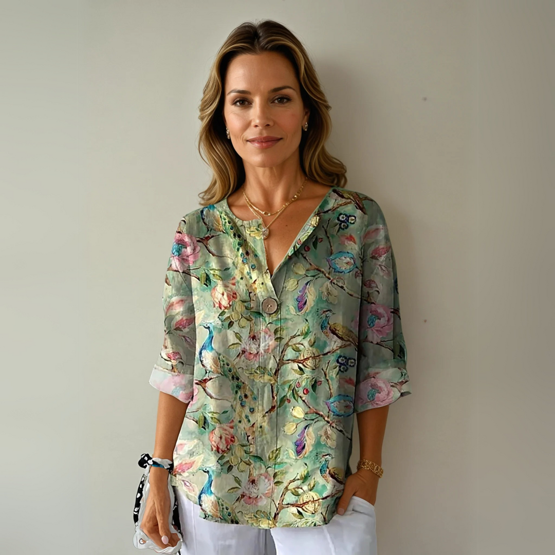 Women's Floral V-Neck Blouse V-Neck Printed Shirt