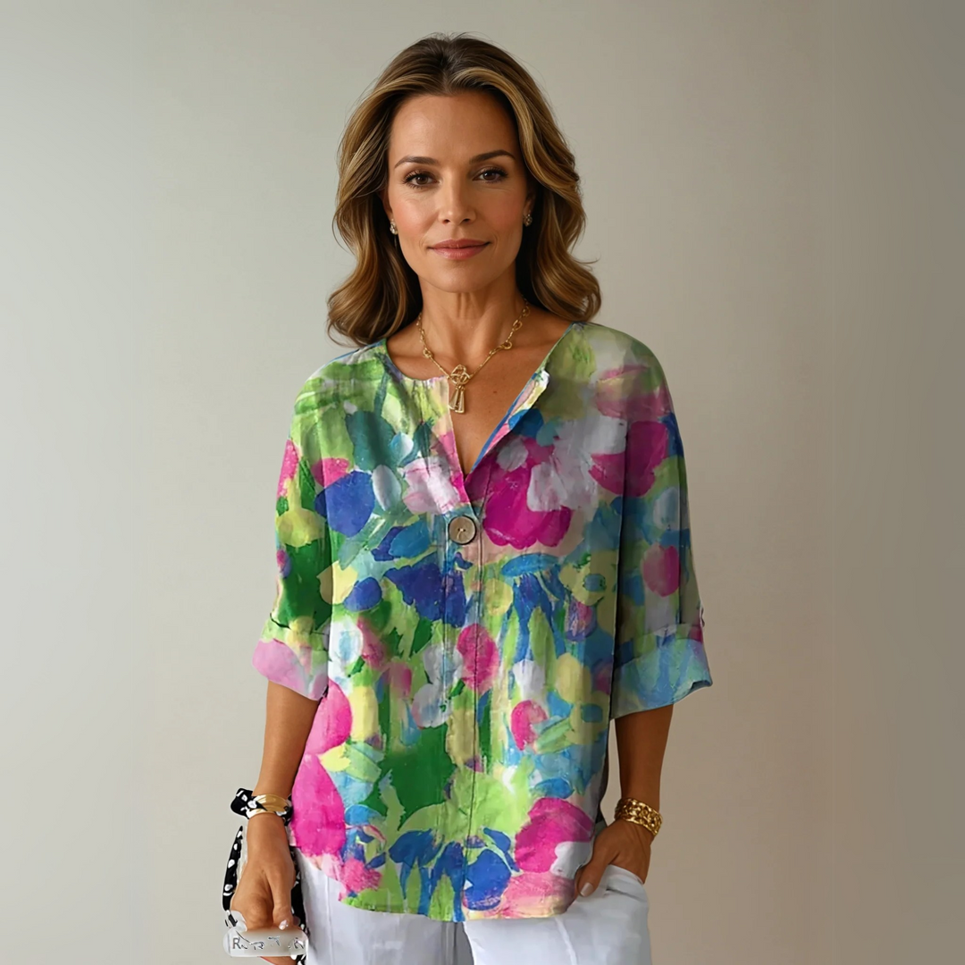 Women's Floral V-Neck Blouse V-Neck Printed Shirt