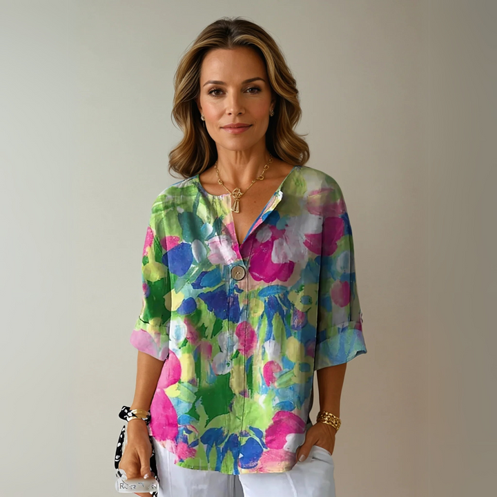 Women's Floral V-Neck Blouse V-Neck Printed Shirt