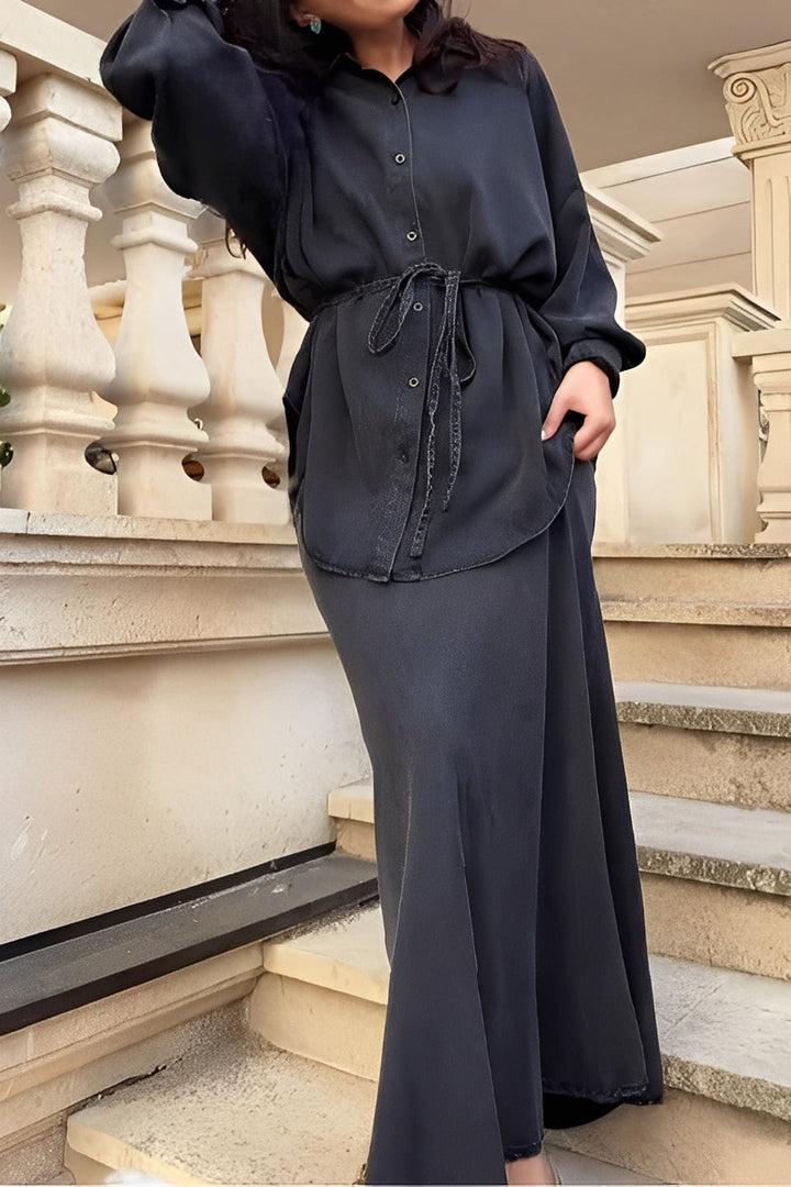 Linen Maxi Skirt and Blouse Set for Women