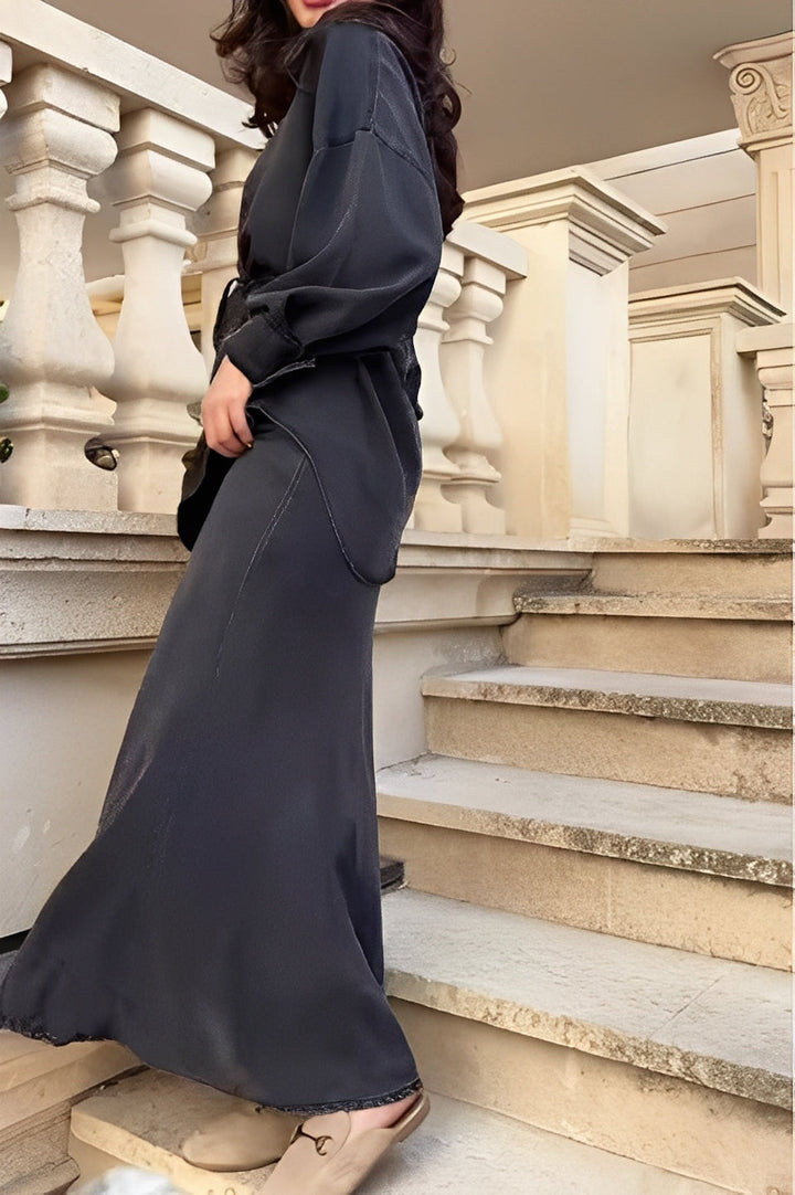 Linen Maxi Skirt and Blouse Set for Women