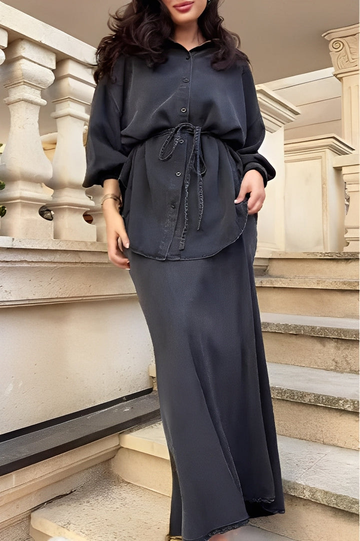Linen Maxi Skirt and Blouse Set for Women
