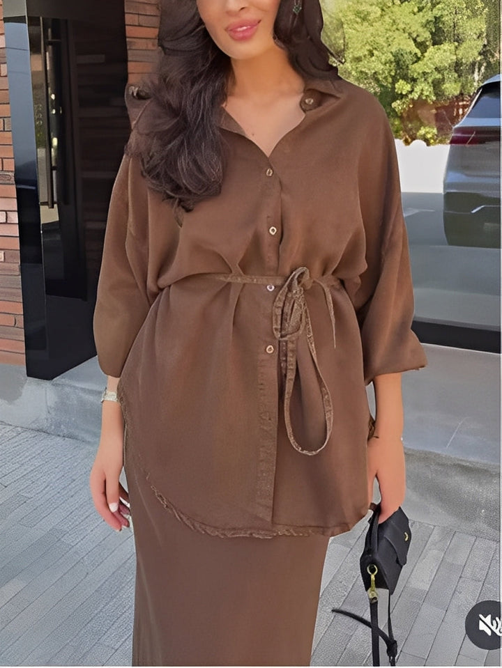Linen Maxi Skirt and Blouse Set for Women