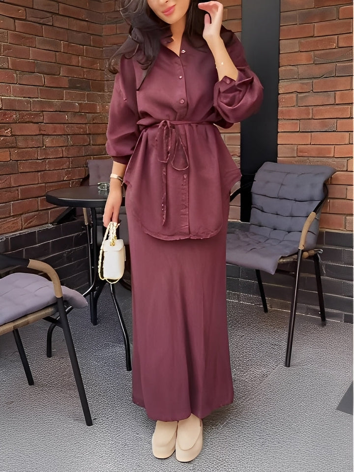 Linen Maxi Skirt and Blouse Set for Women