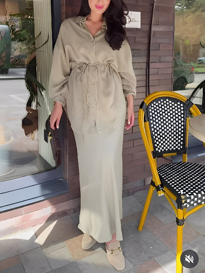 Linen Maxi Skirt and Blouse Set for Women