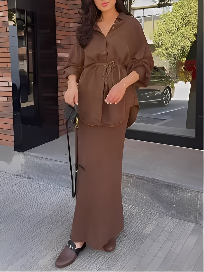 Linen Maxi Skirt and Blouse Set for Women