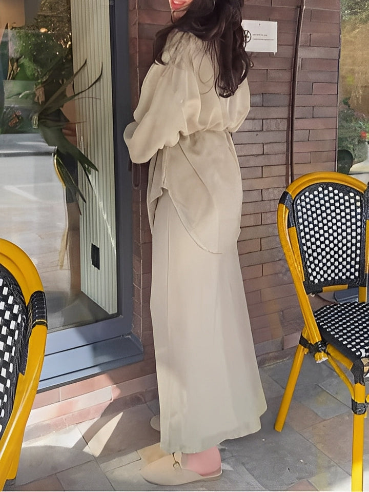 Linen Maxi Skirt and Blouse Set for Women