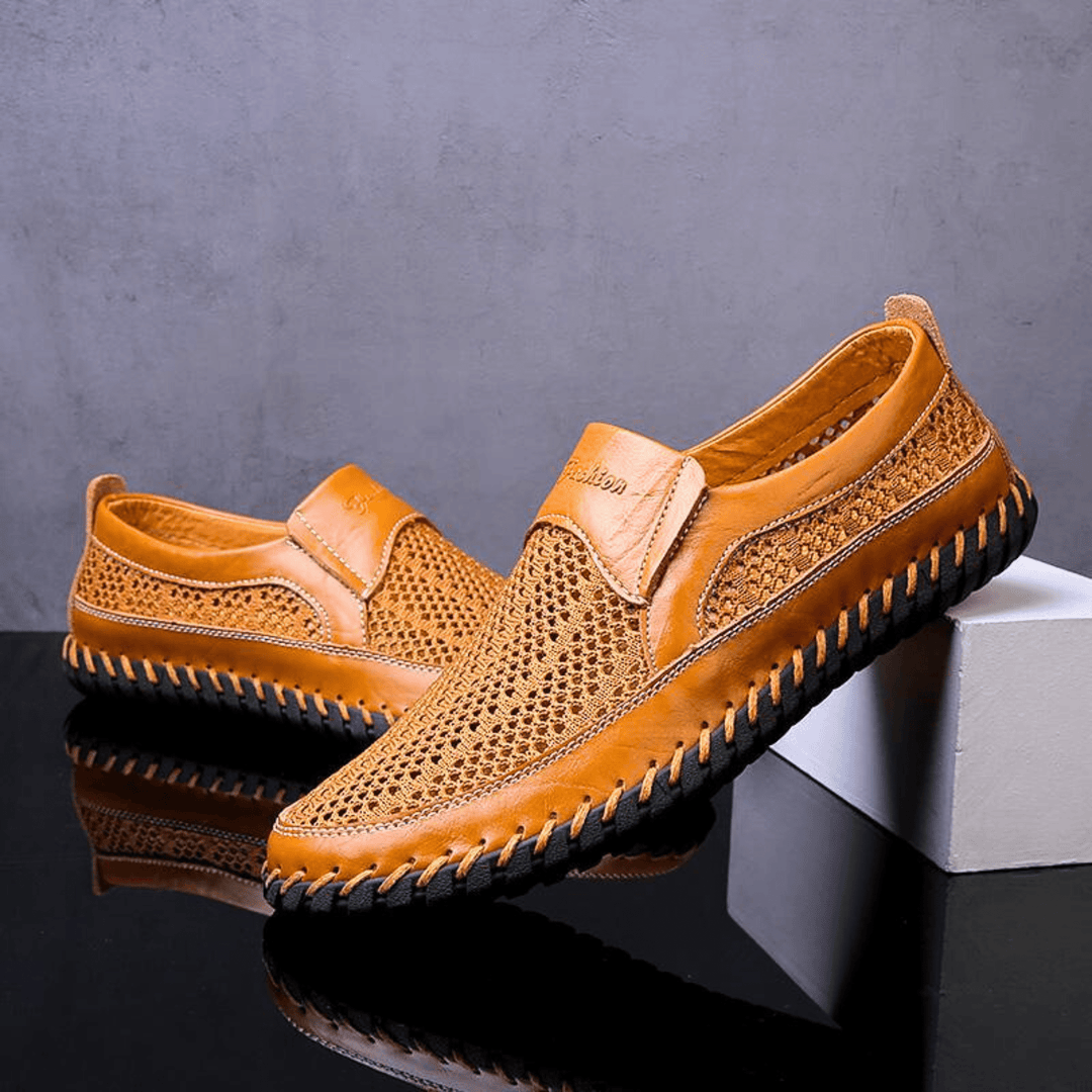 Men’s Leather Perforated Breathable Slip-On Loafers