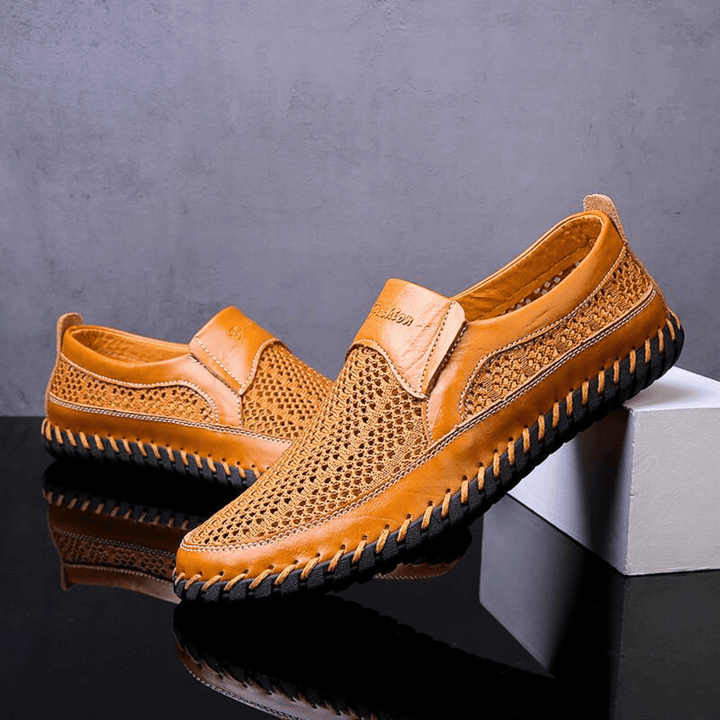 Men’s Leather Perforated Breathable Slip-On Loafers