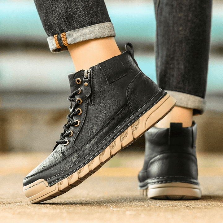 Men's Leather Orthopedic Lace-Up Combat Boots