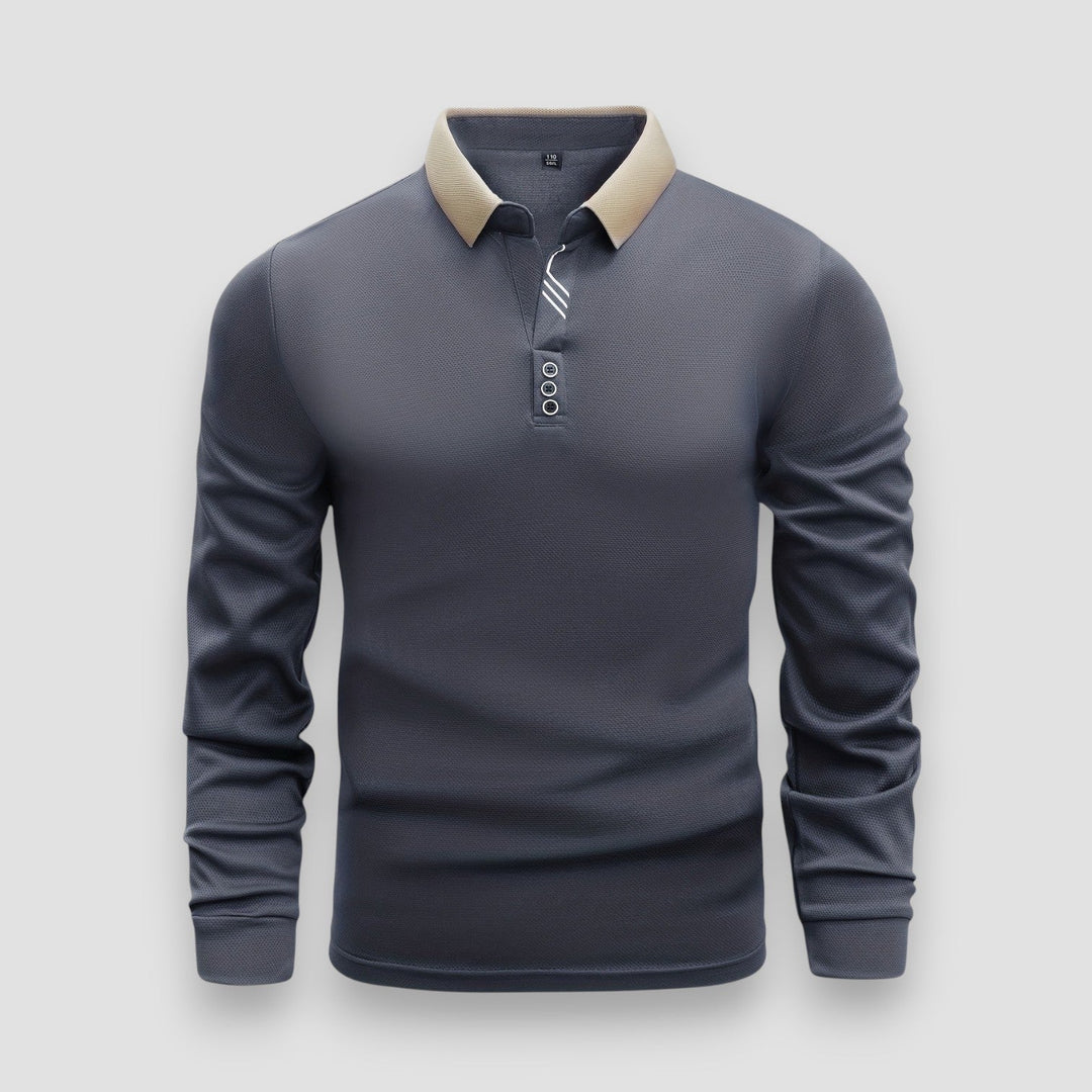 Men's Knit Long Sleeve Polo Shirt Top