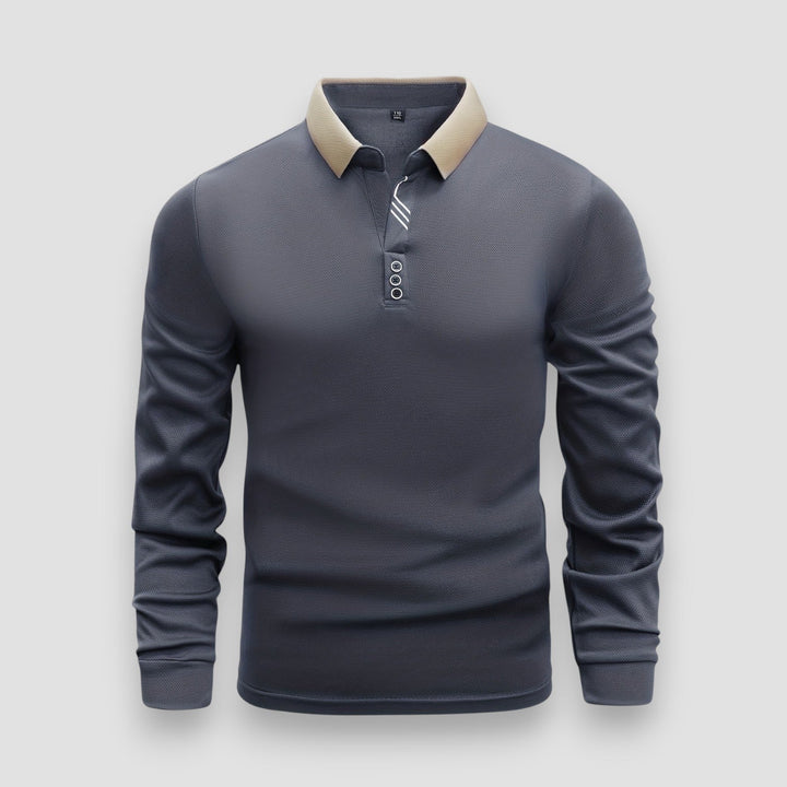 Men's Knit Long Sleeve Polo Shirt Top