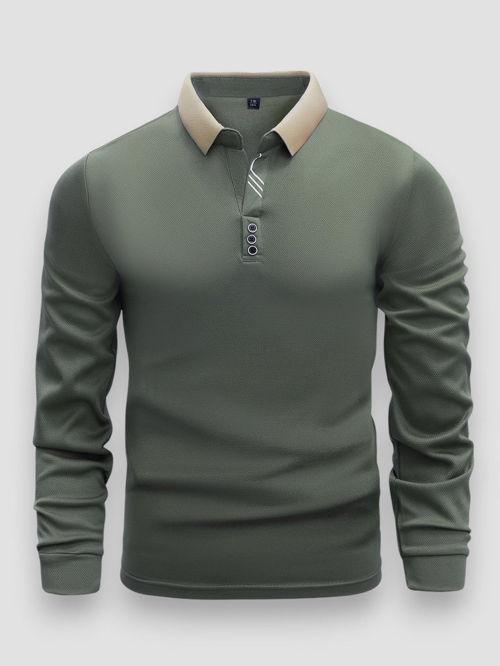 Men's Knit Long Sleeve Polo Shirt Top