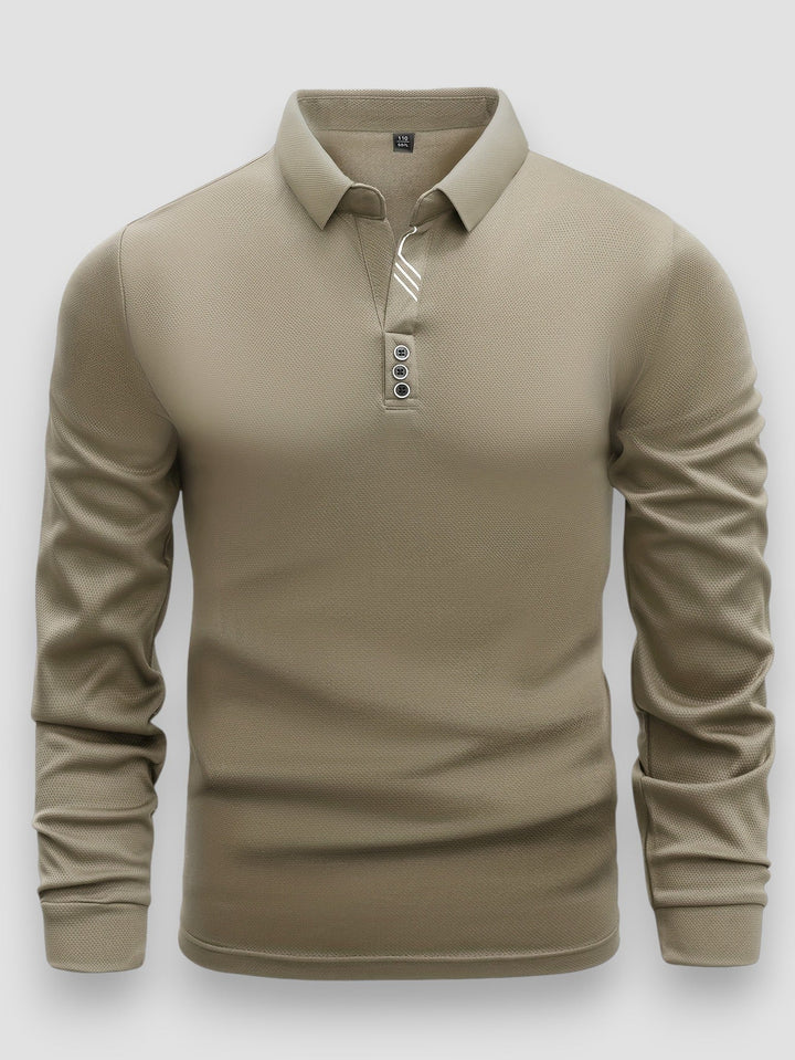 Men's Knit Long Sleeve Polo Shirt Top