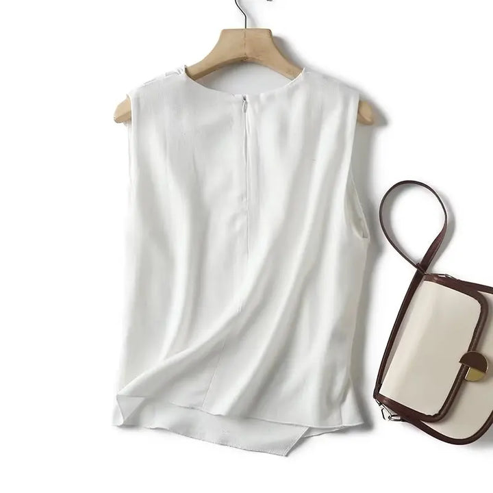 Sleeveless Blouse Women Silk Drape Wrap Front