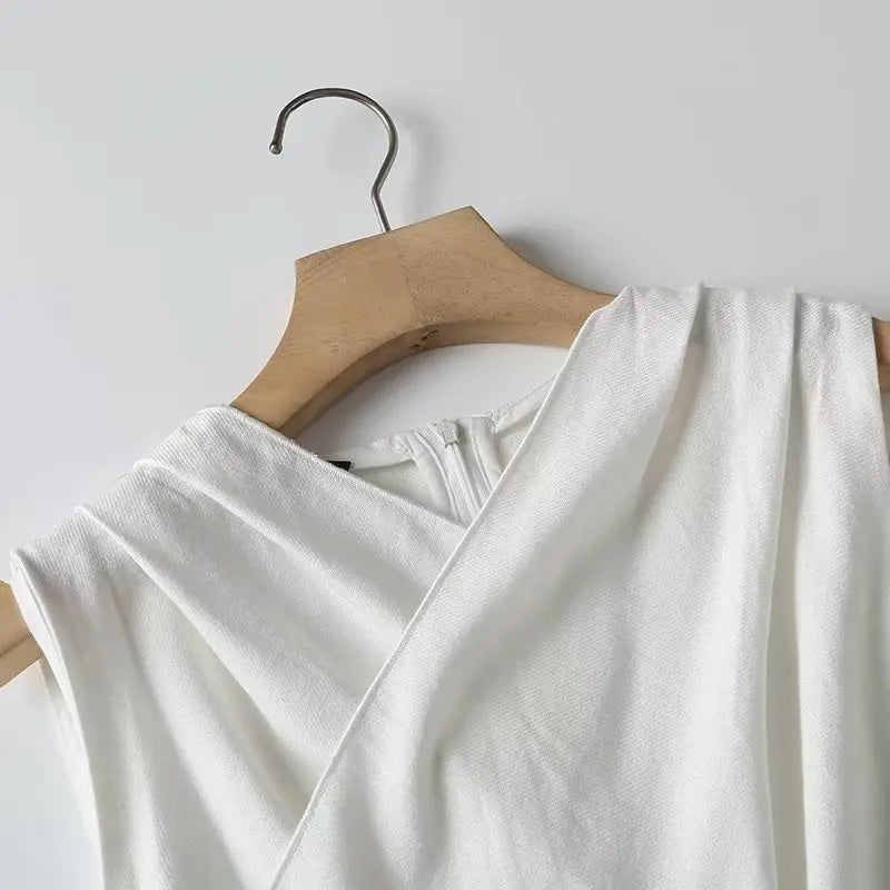Sleeveless Blouse Women Silk Drape Wrap Front