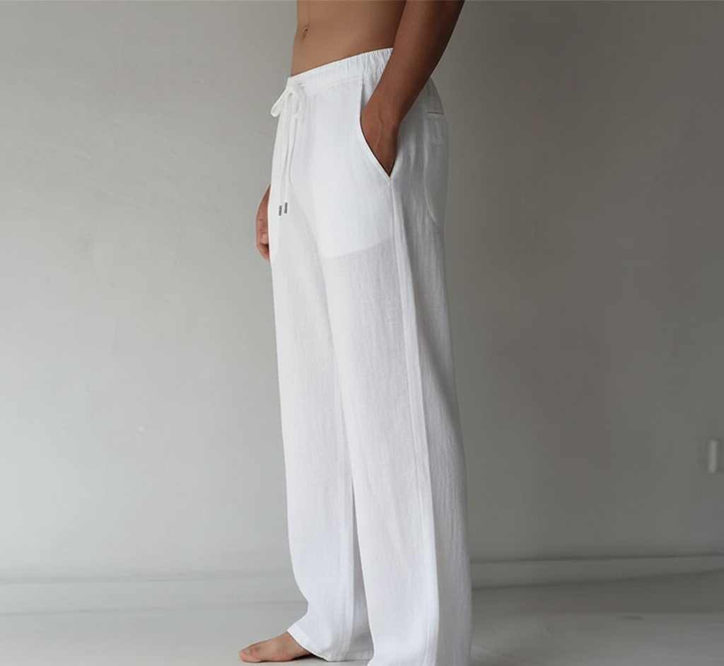 Men's Linen Wide Leg Casual Drawstring Trousers